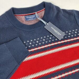 Vineyard Vines Mens XL Merino Wool Ski Fairisle Crew Sweater Blue Patriotic NEW